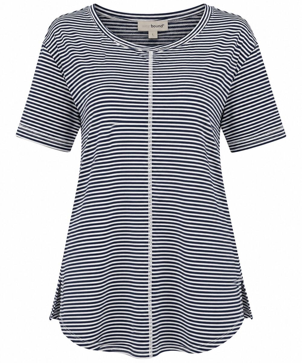 Westbound Women’s Striped Tunic Top 1X Navy White Cotton Modal NWT